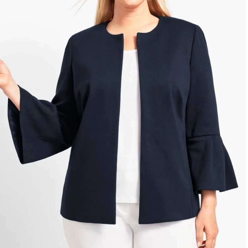 Talbots Ponte Jacket Woman Petites Black Open Front (808)